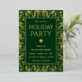 Minimalist Green & Gold Holiday Gathering 箔招待状 (立ち正面)
