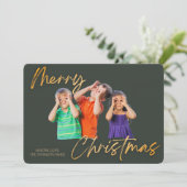 Minimalist Green Gold Merry Christmas Handwriting  招待状 (スタンド正面)