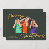 Minimalist Green Gold Merry Christmas Handwriting  招待状 (正面/裏面)