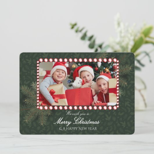 Minimalist Green Gold Merry Christmas Handwriting  招待状 (スタンド正面)