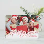 Minimalist Green Gold Merry Christmas Handwriting  招待状 (スタンド正面)