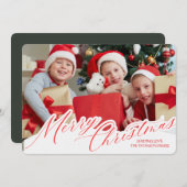 Minimalist Green Gold Merry Christmas Handwriting  招待状 (正面/裏面)