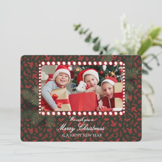 Minimalist Green Gold Merry Christmas Handwriting  招待状 (スタンド正面)