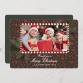 Minimalist Green Gold Merry Christmas Handwriting 招待状 (正面/裏面)