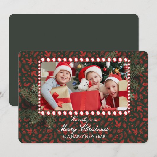 Minimalist Green Gold Merry Christmas Handwriting  招待状 (正面/裏面)