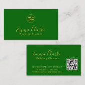 Minimalist Green Gold Scan Code Business Card 名刺 (正面/裏面)