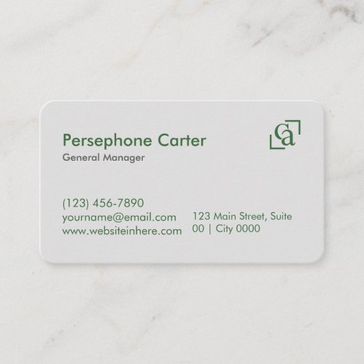 Minimalist Green Gray Clean Modern Managers 名刺 (正面)