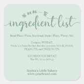 Minimalist Green Ingredient List Bakery Product スクエアシール (正面)
