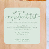 Minimalist Green Ingredient List Bakery Product スクエアシール