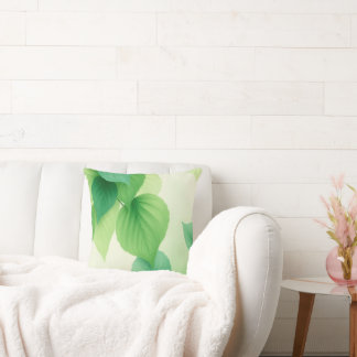Minimalist Green Leaves Art – Botanical Print クッション