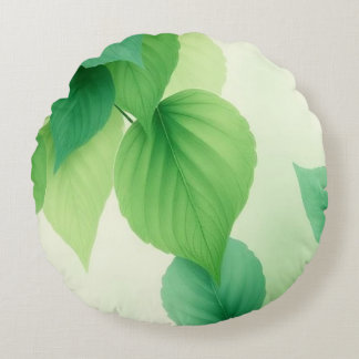 Minimalist Green Leaves Art – Botanical Print ラウンドクッション