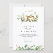 Minimalist green leaves wedding ring  招待状 (正面)