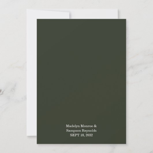 Minimalist Green Modern Simple Typography Wedding  招待状 (裏面)