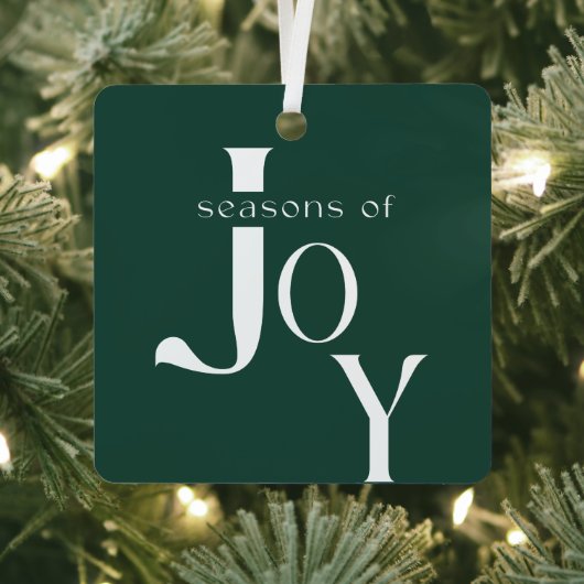 Minimalist Green Script Family Two Photo Christmas メタルオーナメント (インサイチュ)