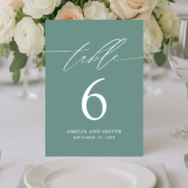 Minimalist Green Script Table Number Card テーブルナンバー
