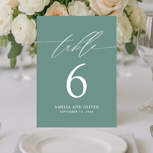 Minimalist Green Script Table Number Card テーブルナンバー
