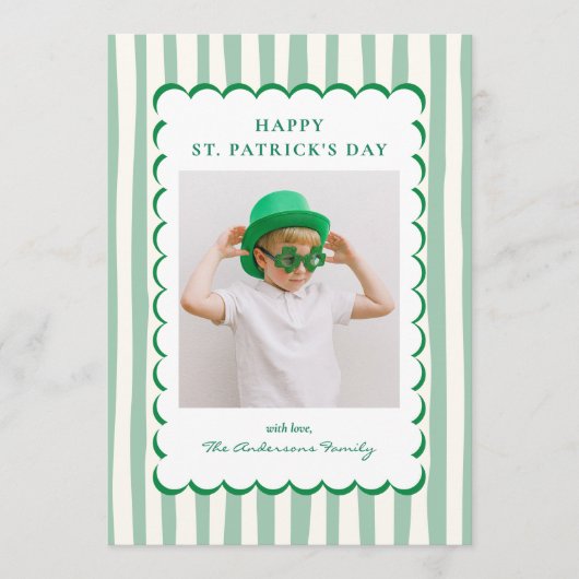 Minimalist Green Stripes St. Patrick's Day Photo シーズンカード (正面)
