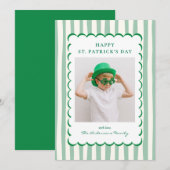 Minimalist Green Stripes St. Patrick's Day Photo シーズンカード (正面/裏面)