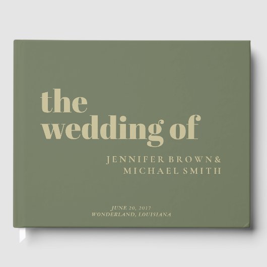 Minimalist Green Tone Gold Sage Swash Wedding ゲストブック (正面)