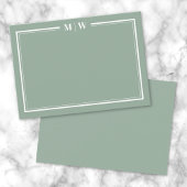 Minimalist Green Two Border Monogram ノートカード