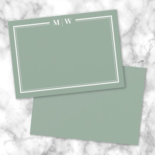 Minimalist Green Two Border Monogram ノートカード