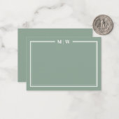 Minimalist Green Two Border Monogram ノートカード (正面/裏面インサイチュ)