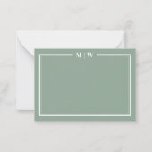 Minimalist Green Two Border Monogram ノートカード (正面)