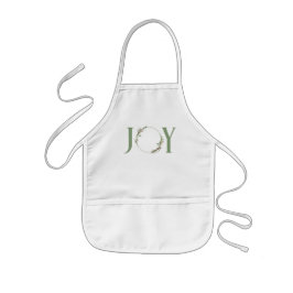 Minimalist Green Watercolor Wreath Joy Christmas 子供用エプロン