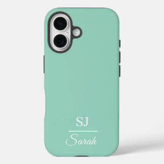 Minimalist Green with Name and Initial  iPhone 16ケース