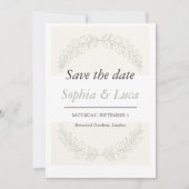 Minimalist Greenery Save the Date Card セーブザデート (正面)