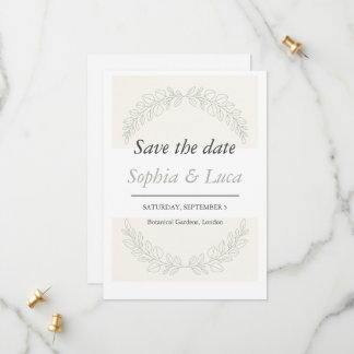 Minimalist Greenery Save the Date Card セーブザデート
