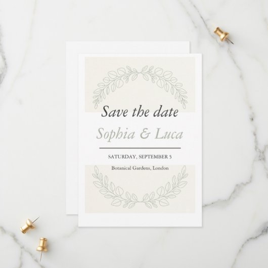 Minimalist Greenery Save the Date Card セーブザデート (正面/裏面インサイチュ)