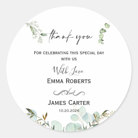 Minimalist Greenery Thank You Round Sticker ラウンドシール (正面)
