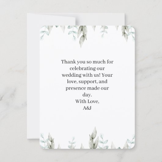 Minimalist Greenery Wedding Thank You Card (裏面)