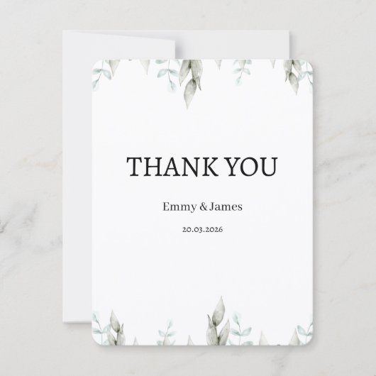 Minimalist Greenery Wedding Thank You Card (正面)