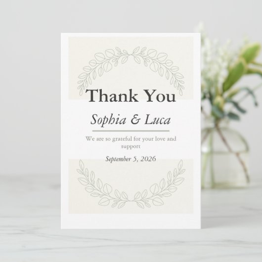Minimalist Greenery Wedding Thank You Card  サンキューカード (スタンド正面)