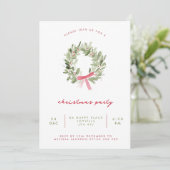 Minimalist Greenery Wreath & Bow Christmas Party 招待状 (スタンド正面)