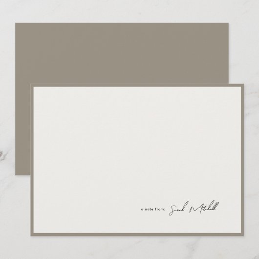 Minimalist Greige Border Personalized Script ノートカード (正面/裏面)