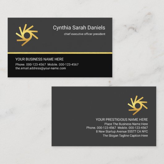 Minimalist Grey Black Gold Line CEO 名刺 (正面/裏面)