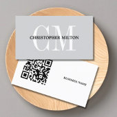 Minimalist Grey Bold Monogram QR code Consultant 名刺