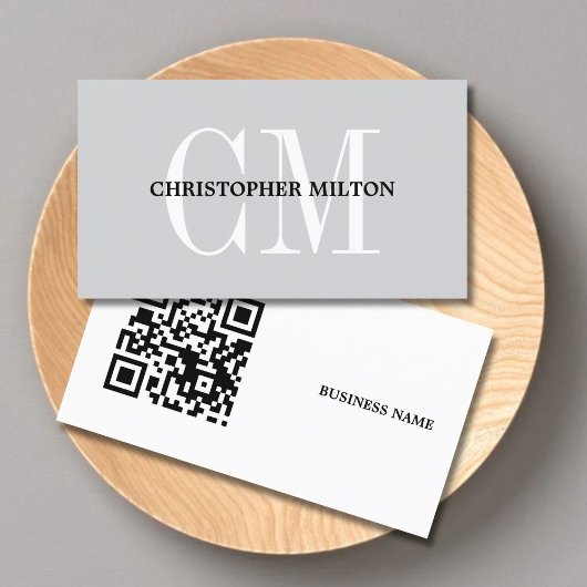 Minimalist Grey Bold Monogram QR code Consultant 名刺