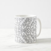 Minimalist Grey Floral Pattern コーヒーマグカップ (正面右)