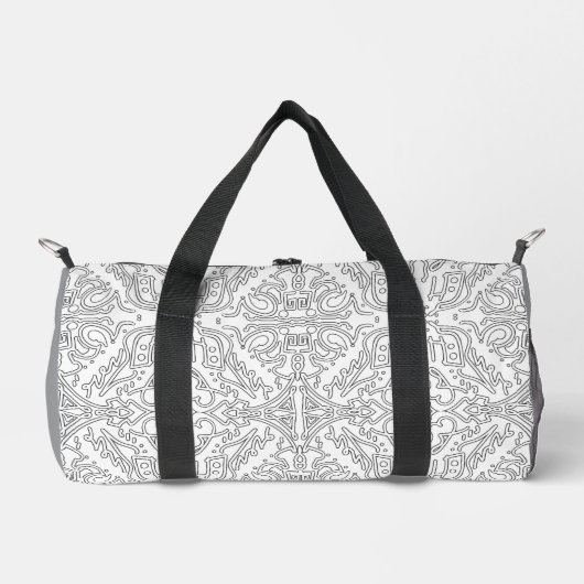 Minimalist Grey Floral Pattern ダッフルバッグ (正面)