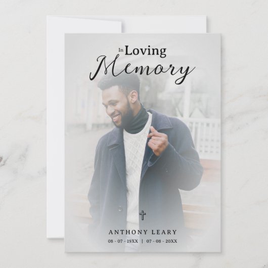 Minimalist Grey Transparency Overlay Photo Funeral 招待状 (正面)