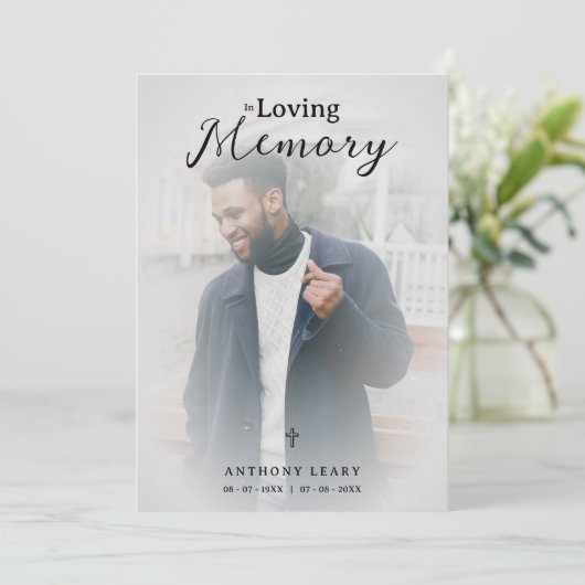 Minimalist Grey Transparency Overlay Photo Funeral 招待状 (スタンド正面)