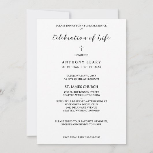 Minimalist Grey Transparency Overlay Photo Funeral 招待状 (裏面)