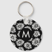 Minimalist Groovy Black and White Daisy Monogram キーホルダー (正面)