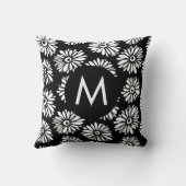 Minimalist Groovy Black and White Daisy Monogram クッション (裏面)