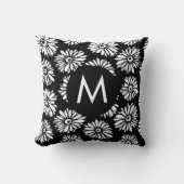 Minimalist Groovy Black and White Daisy Monogram クッション (正面)