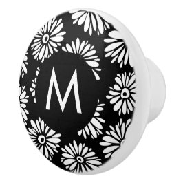 Minimalist Groovy Black and White Daisy Monogram セラミックノブ